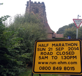 English Half Marathon Road Closure Sign 2014