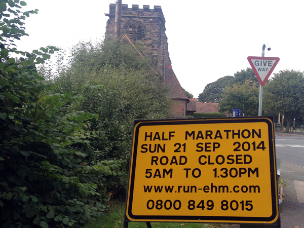 English Half Marathon Road Closure Sign 2014